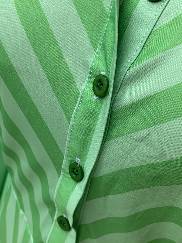 Momentlover Stylish Long Sleeves Striped Lapel Collar Maxi Dresses