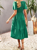 Momentlover Solid Color Elastics Short Sleeves Loose Round-neck Midi Dresses