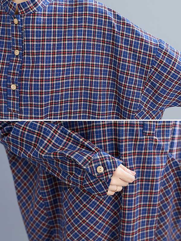 Momentlover Vintage Plaid Irregularity Shirt Dresses