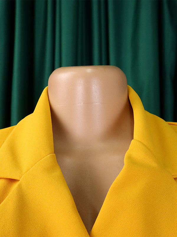 Momentlover Tied Waist Split-Front Solid Color Pleated Three-Quarter Sleeves V-Neck Mini Dresses