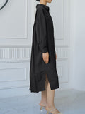 Momentlover Split-side Buttoned Three-quarter Sleeves Loose Lapel Shirt Dress Midi Dresses