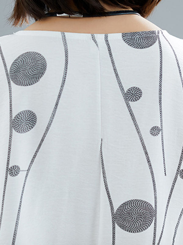 Momentlover Printed Short Sleeves Loose Round-neck Midi Dresses