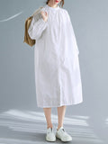 Momentlover Split-Side Elasticity Buttoned Loose Long Sleeves Mock Neck Shirt Dress Midi Dresses