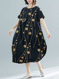 Momentlover Printed Short Sleeves Loose Round-neck Midi Dresses