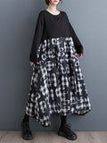 Momentlover Split-Joint Ruffled Printed Loose Long Sleeves Round-Neck Midi Dresses