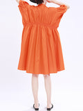 Momentlover Solid Color Pleated Asymmetric Short Sleeves Loose Stand Collar Shirt Dress Mini Dresses