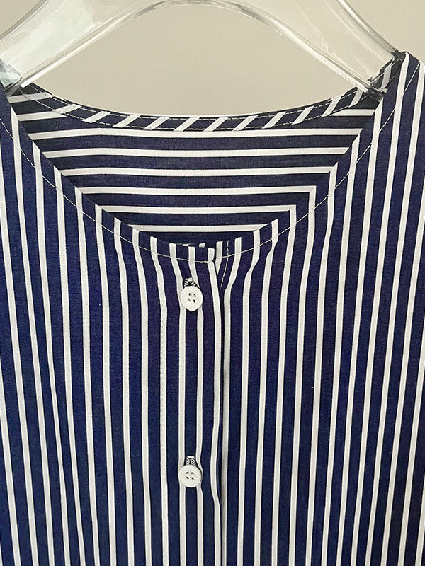 Momentlover Striped Raglan Sleeve Loose Round-Neck Shirt Dress Midi Dresses