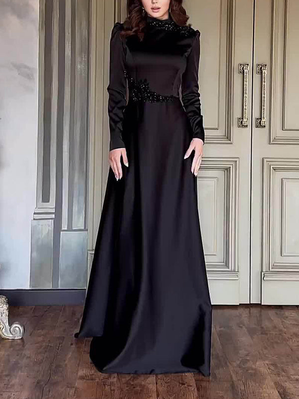 Momentlover Wrap Embroidered Sequined Solid Color Zipper Maxi Dresses