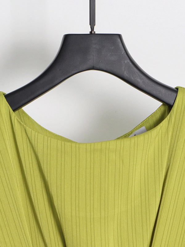 Momentlover Solid Color Belted Loose High Waisted Boat Neck Midi Dresses