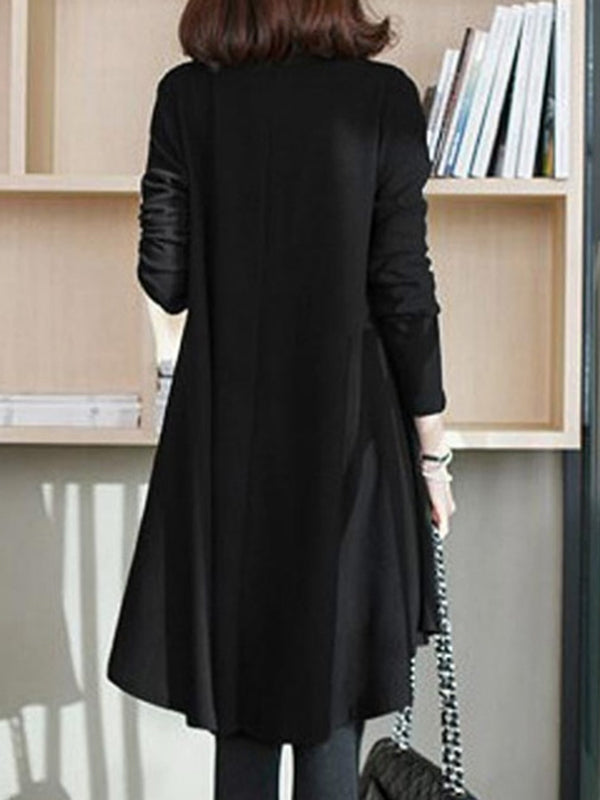 Momentlover Solid Color Loose Long Sleeves High Neck Midi Dresses