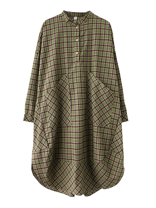 Momentlover Vintage Plaid Irregularity Shirt Dresses