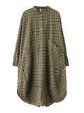 Momentlover Vintage Plaid Irregularity Shirt Dresses