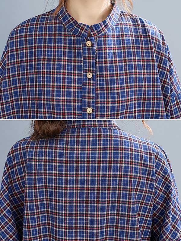 Momentlover Vintage Plaid Irregularity Shirt Dresses