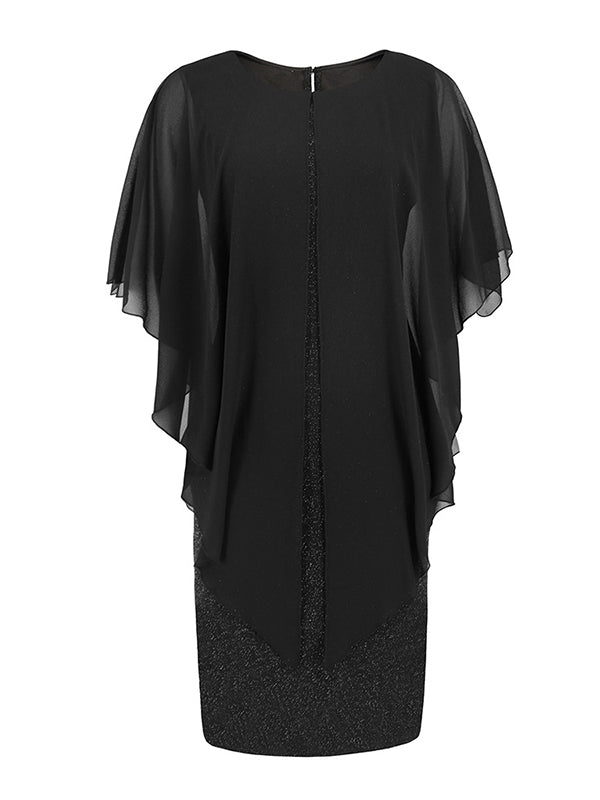 Momentlover Split-Joint Solid Color See-Through Gauze Loose Half Sleeves Mini Dresses