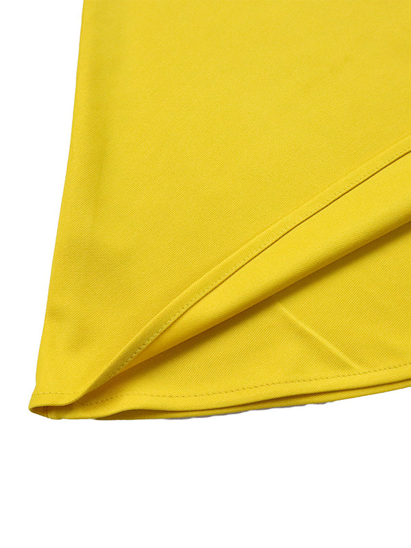 Momentlover Solid Color Belted Puff Sleeves Plus Size Round-neck Midi Dresses