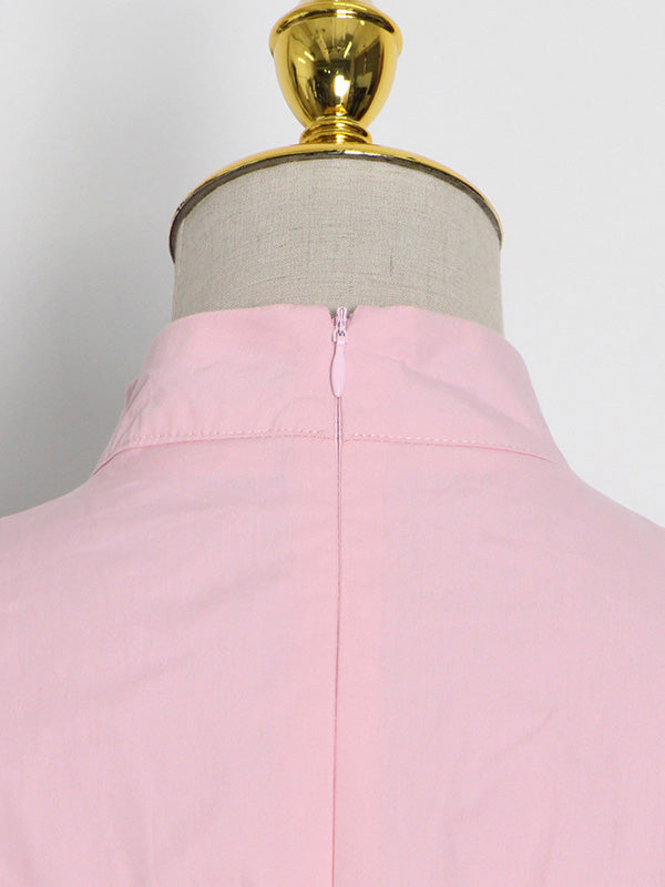 Momentlover Vacation Loose Sleeveless Hollow Solid Color Stand Collar Maxi Dresses