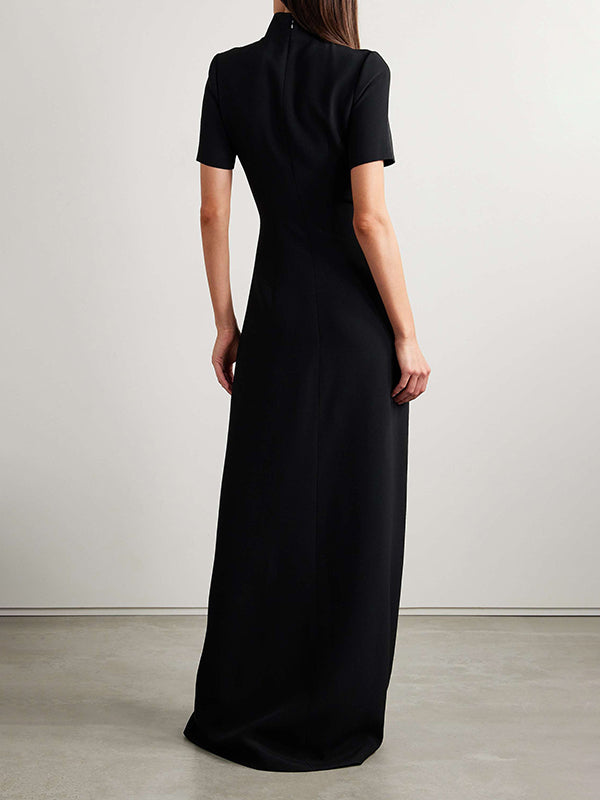 Momentlover Solid Color Soccer Shorts Stand Collar Maxi Dresses