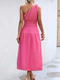 Momentlover Solid Color Sleeveless One-shoulder Midi Dresses