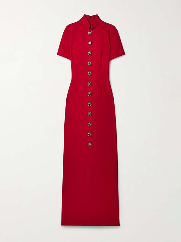 Momentlover Solid Color Soccer Shorts Stand Collar Maxi Dresses