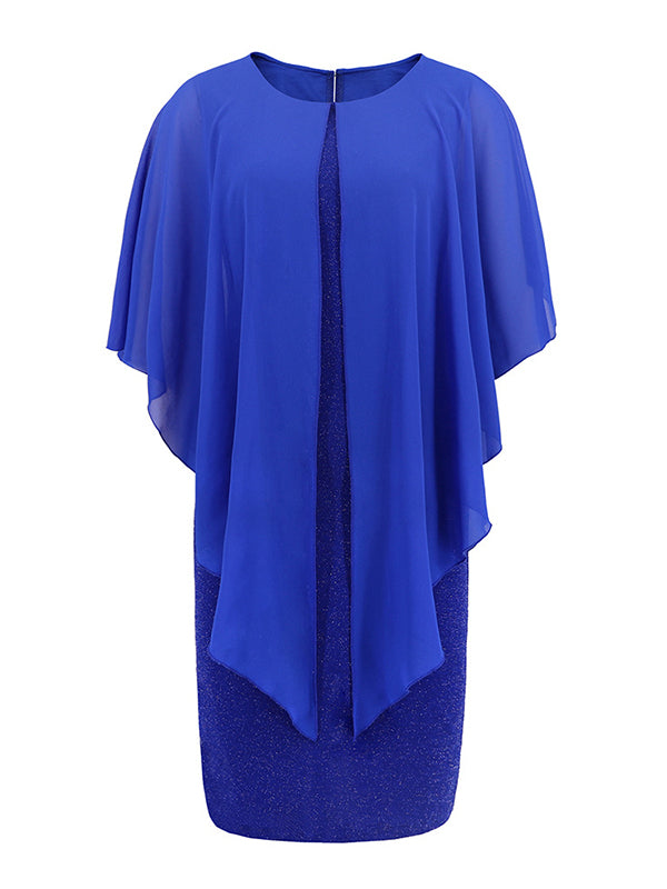 Momentlover Split-Joint Solid Color See-Through Gauze Loose Half Sleeves Mini Dresses