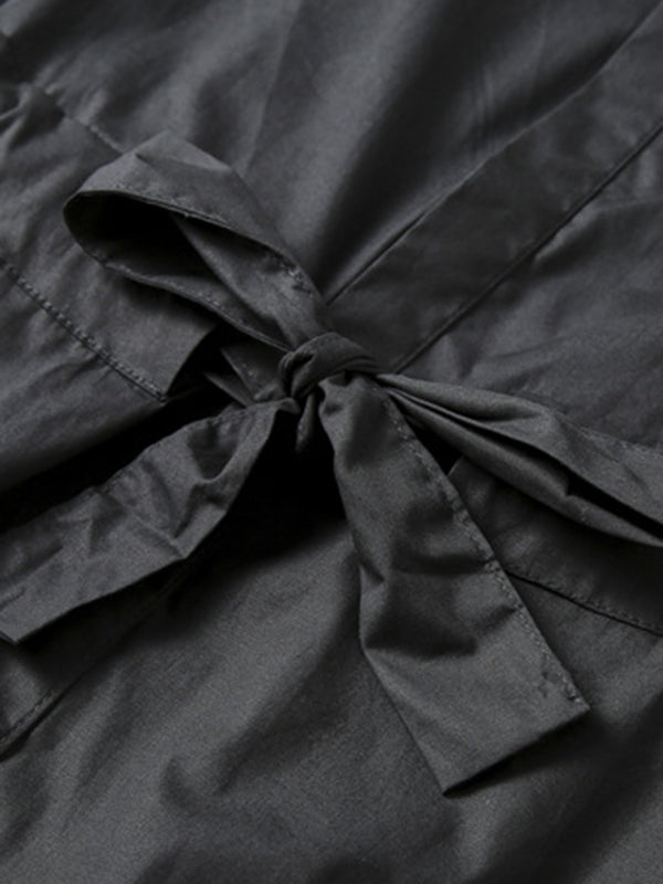 Momentlover Tied Waist Printed Drawstring Contrast Color Short Sleeves Loose Lapel Shirt Dress Midi Dresses