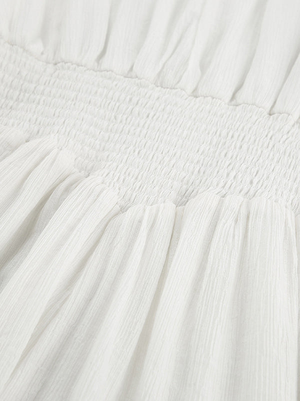 Momentlover Solid Color Falbala Wrap Round-Neck Mini Dresses