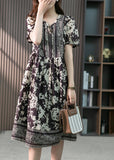 Momentlover Purple Neck Tie Silk Long Dresses Short Sleeve LY1749