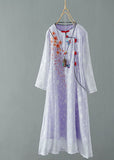 Momentlover Purple Patchwork Chiffon Dresses Embroideried Chinese Button Spring LY1721