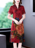 Momentlover Red Chinese Style Silk Long Dresses Print Side Open Summer LY1696