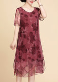Momentlover Red O-Neck Asymmetrical Long Dresses Short Sleeve LY1711