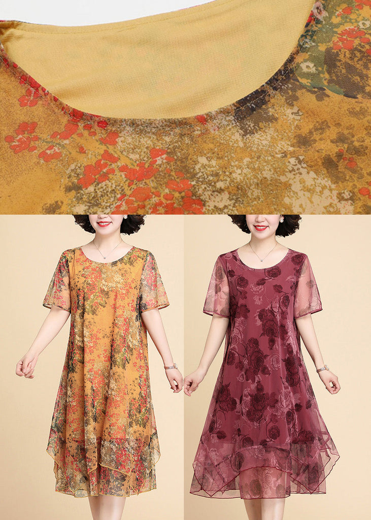 Momentlover Red O-Neck Asymmetrical Long Dresses Short Sleeve LY1711