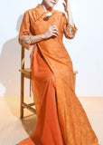 Momentlover Retro Orange Embroideried Lace Up Patchwork Silk Dresses Summer LY1727