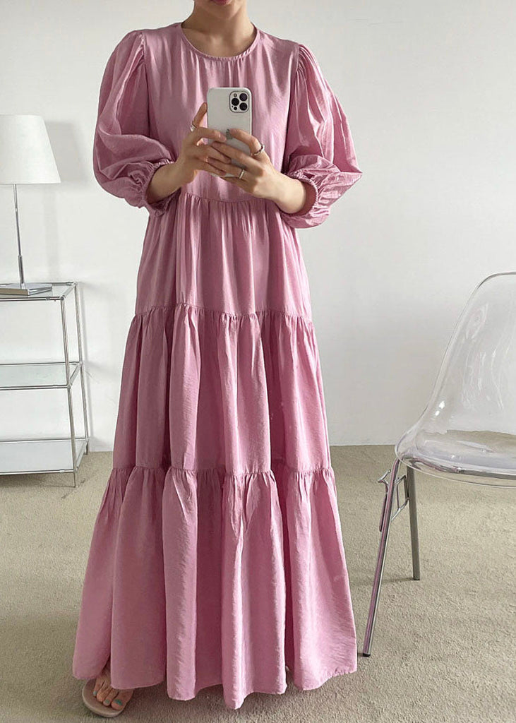 Momentlover Rose Backless Cotton Long Dresses Exra Large Hem Bracelet Sleeve LY1769