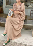 Momentlover Simple Khaki Embroideried Oversized Cotton Vacation Dresses Batwing Sleeve LY1759