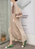 Momentlover Simple Khaki Embroideried Oversized Cotton Vacation Dresses Batwing Sleeve LY1759