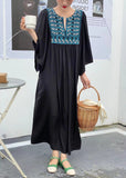 Momentlover Simple Khaki Embroideried Oversized Cotton Vacation Dresses Batwing Sleeve LY1759