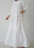 Momentlover Simple White O Neck Ruffled Patchwork Cotton Dresses Summer LY1744