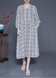 Momentlover Simple White V Neck Oversized Print Chiffon Long Dresses Spring LY1949