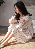 Momentlover Style White V Neck Striped Cotton Long Dresses Summer LY1965