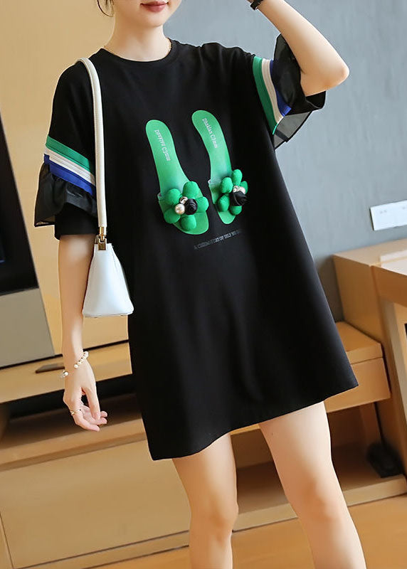 Momentlover Stylish Black Original Design Patchwork Ruffles Cotton Mini Dresses Summer LY1469