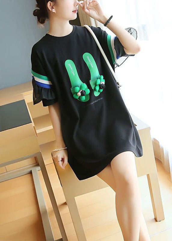 Momentlover Stylish Black Original Design Patchwork Ruffles Cotton Mini Dresses Summer LY1469