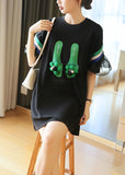 Momentlover Stylish Black Original Design Patchwork Ruffles Cotton Mini Dresses Summer LY1469
