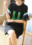 Momentlover Stylish Black Original Design Patchwork Ruffles Cotton Mini Dresses Summer LY1469