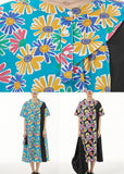 Momentlover Stylish Black Stand Collar Print Patchwork Cotton Dresses Summer LY1246