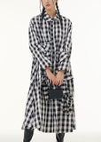 Momentlover Stylish Plaid Peter Pan Collar Bow Patchwork Cotton Shirts Dresses Spring LY1166