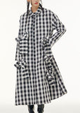 Momentlover Stylish Plaid Peter Pan Collar Bow Patchwork Cotton Shirts Dresses Spring LY1166