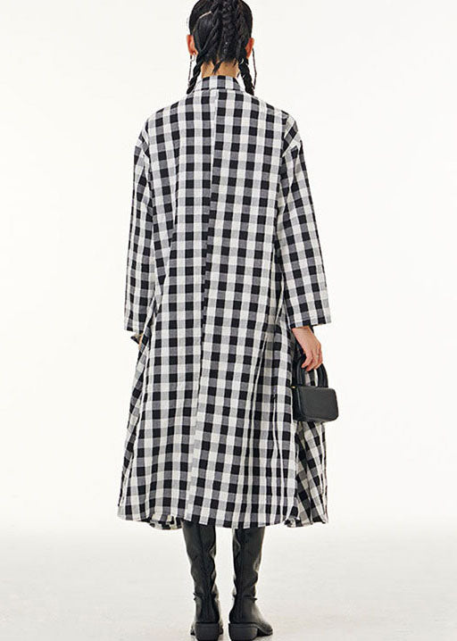 Momentlover Stylish Plaid Peter Pan Collar Bow Patchwork Cotton Shirts Dresses Spring LY1166