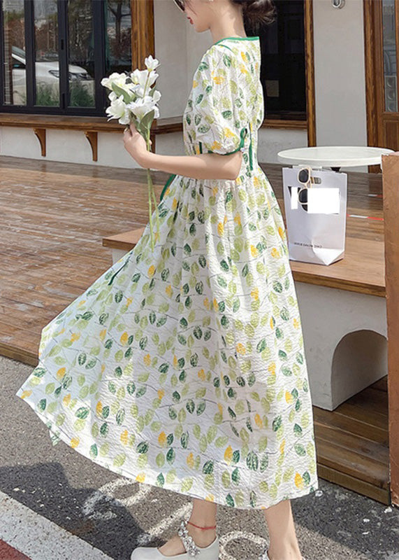 Momentlover Stylish V Neck Print Wrinkled Patchwork Long Dresses Short Sleeve LY1724