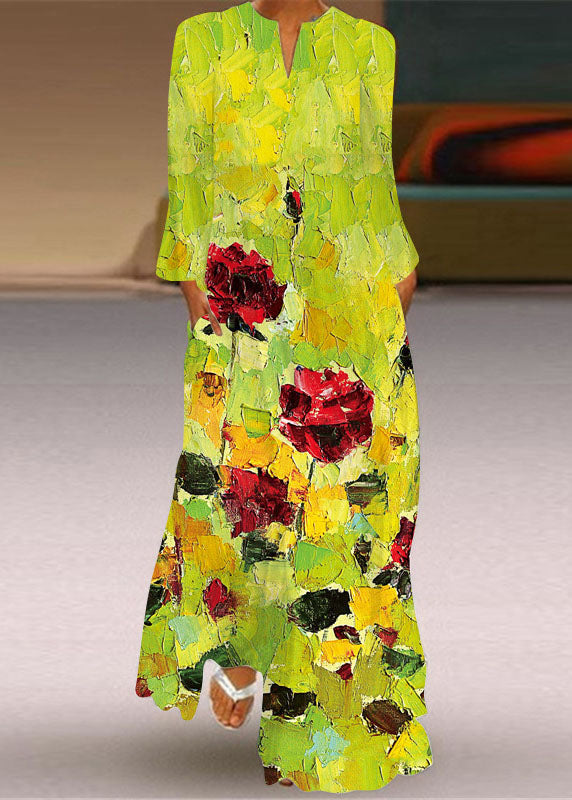 Momentlover Unique Butterfly Print Pockets Chiffon Maxi Dresses Long Sleeve LY1927