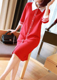 Momentlover Unique Red Peter Pan Collar Button Knit Dresses Half Sleeve LY1446